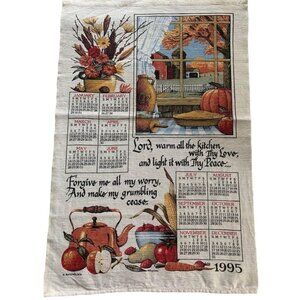 Vintage 1995 Kay Dee Calendar Linen Kitchen Towel Colorful Farmhouse Design 16x2